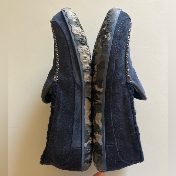 L.L Bean Mountain Slippers Suede Slip-On Fleece Lined Non-Slip Rubber Navy - Picture 7 of 11